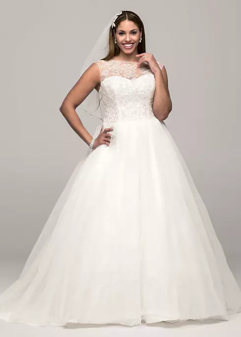 Cap Sleeve Tulle Ball Gown with Illusion Neckline Image 1
