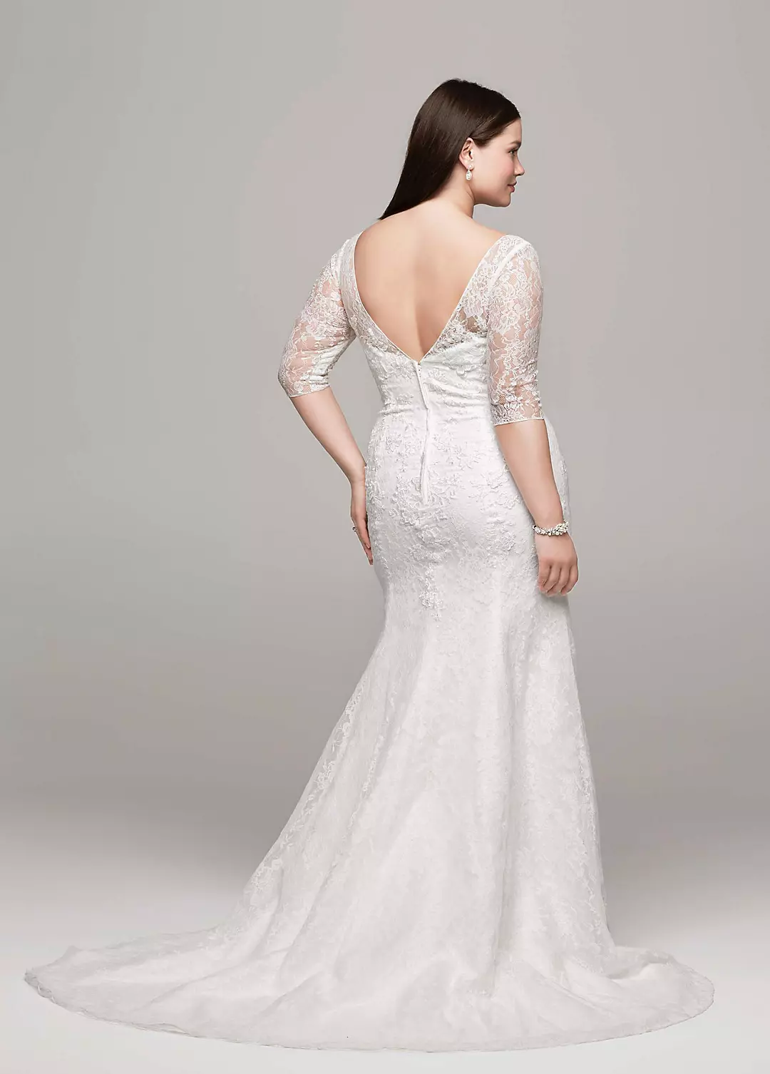 3/4 Sleeve All Over Lace Trumpet Gown Image 2