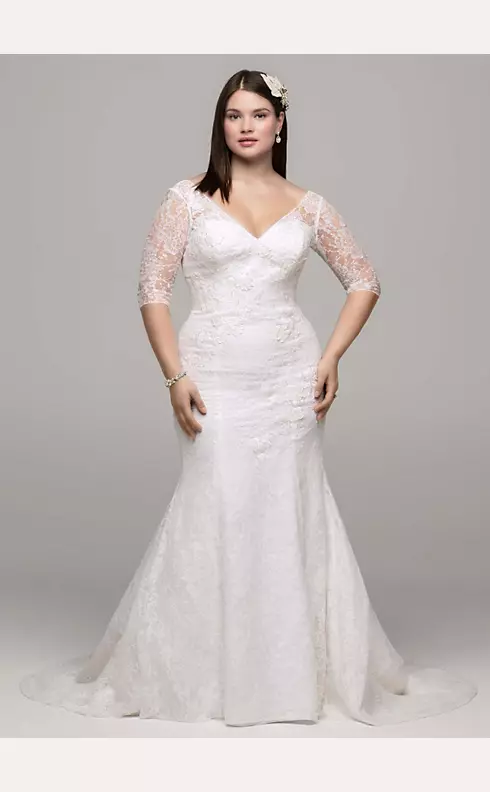 3/4 Sleeve All Over Lace Trumpet Gown Image 1
