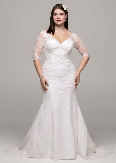 3/4 Sleeve All Over Lace Trumpet Gown Image