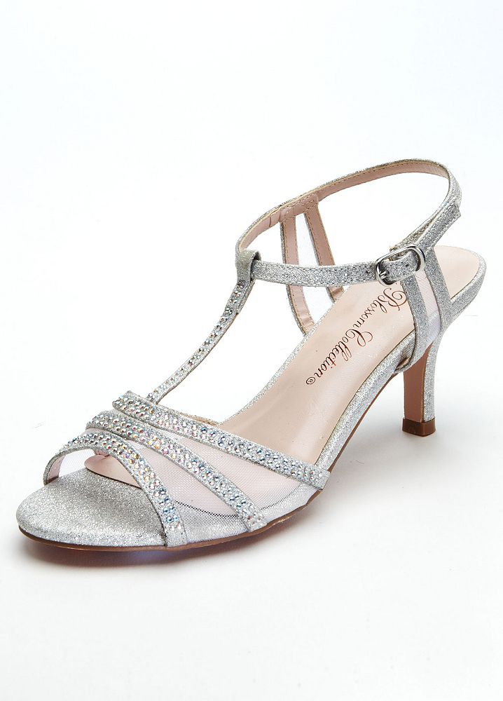 David's Bridal Wedding & Bridesmaid Shoes Mid Heel T Strap Sandal with ...