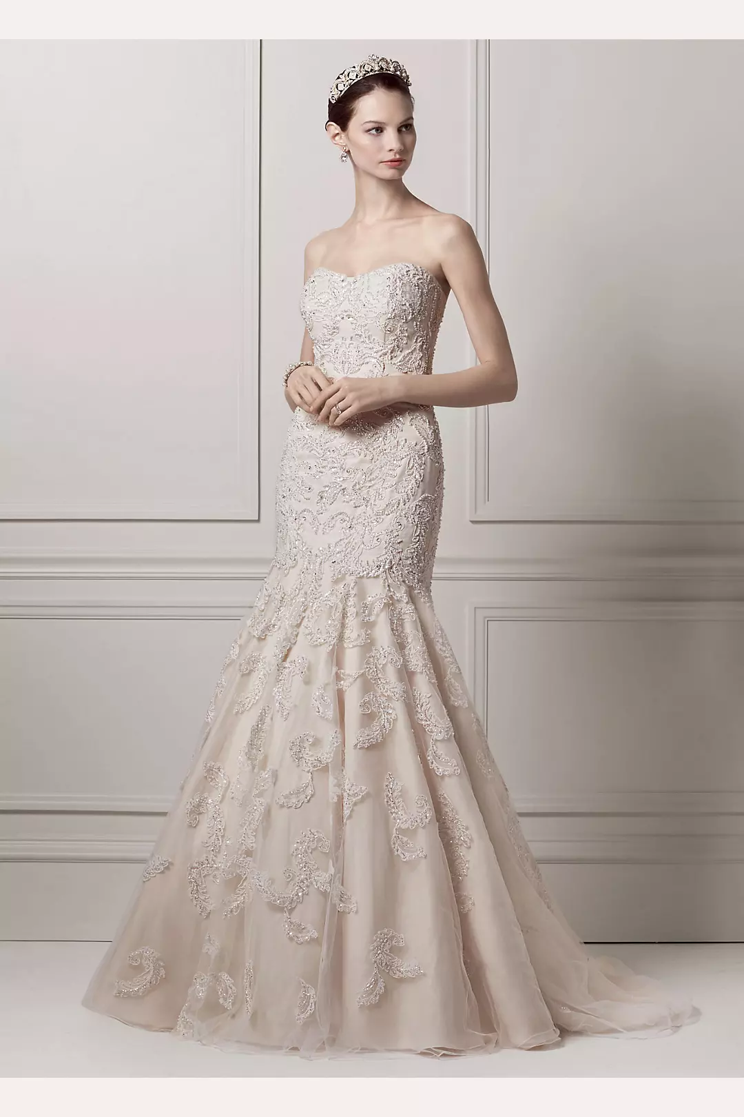 Strapless Trumpet All Over Lace and Beaded Gown Image