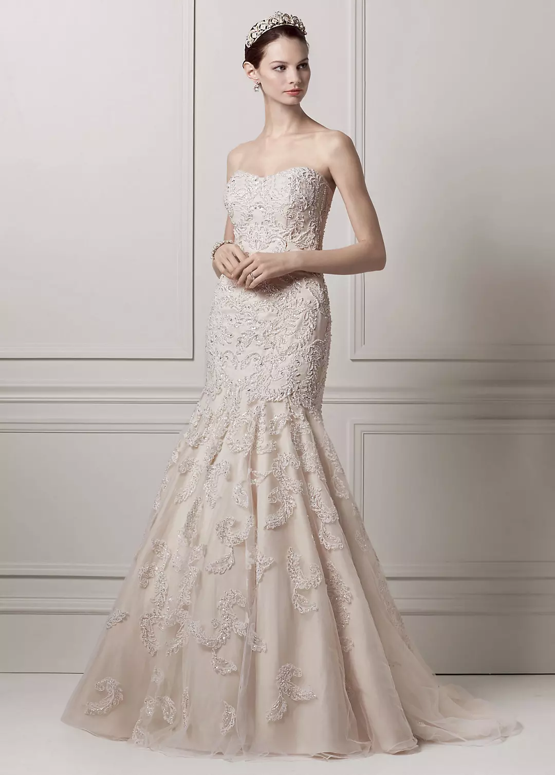 Strapless Trumpet All Over Lace and Beaded Gown Image