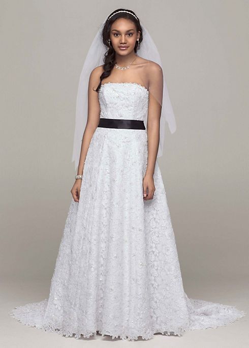 No Train All Over Beaded Corded Lace A-line Gown Image 1