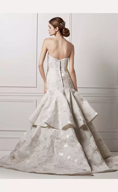 Oleg Cassini Floral Tiered Back Wedding Dress Image 2
