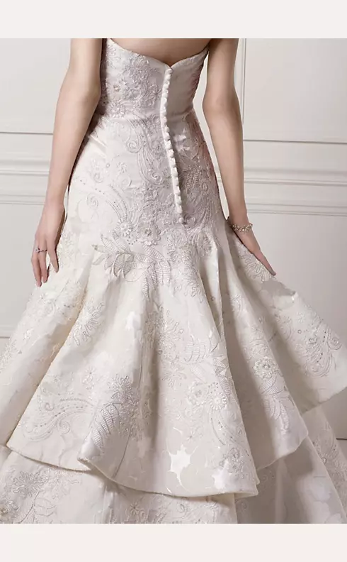 Oleg Cassini Floral Tiered Back Wedding Dress Image 3