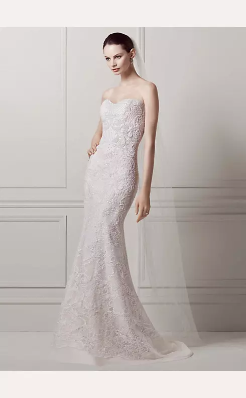 Strapless Lace Sheath Gown with Pearl Beading Image 1