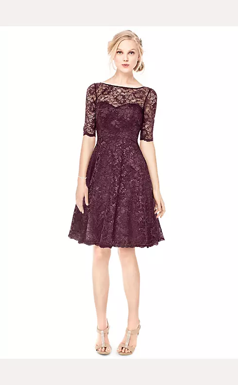Short Lace Dress with Illusion Neck and Sleeves Image 5