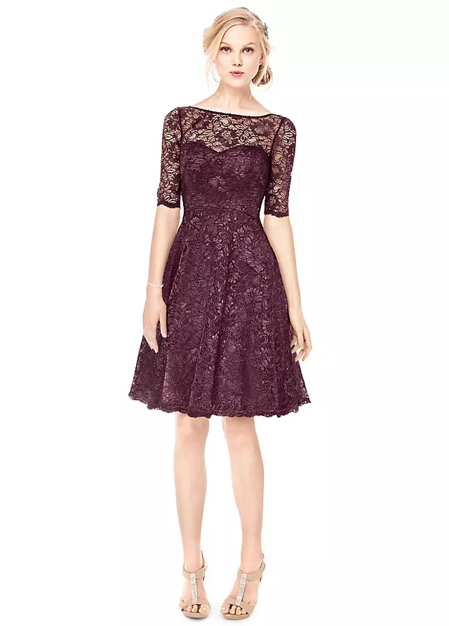 Short Lace Dress with Illusion Neck and Sleeves Image 5
