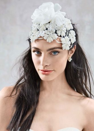 White 3D Fabric Flowers and Faux hotsell Pearl Headband