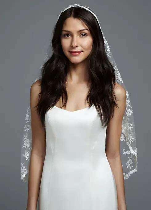One Tier All Over Lace Mantilla Veil Image 1