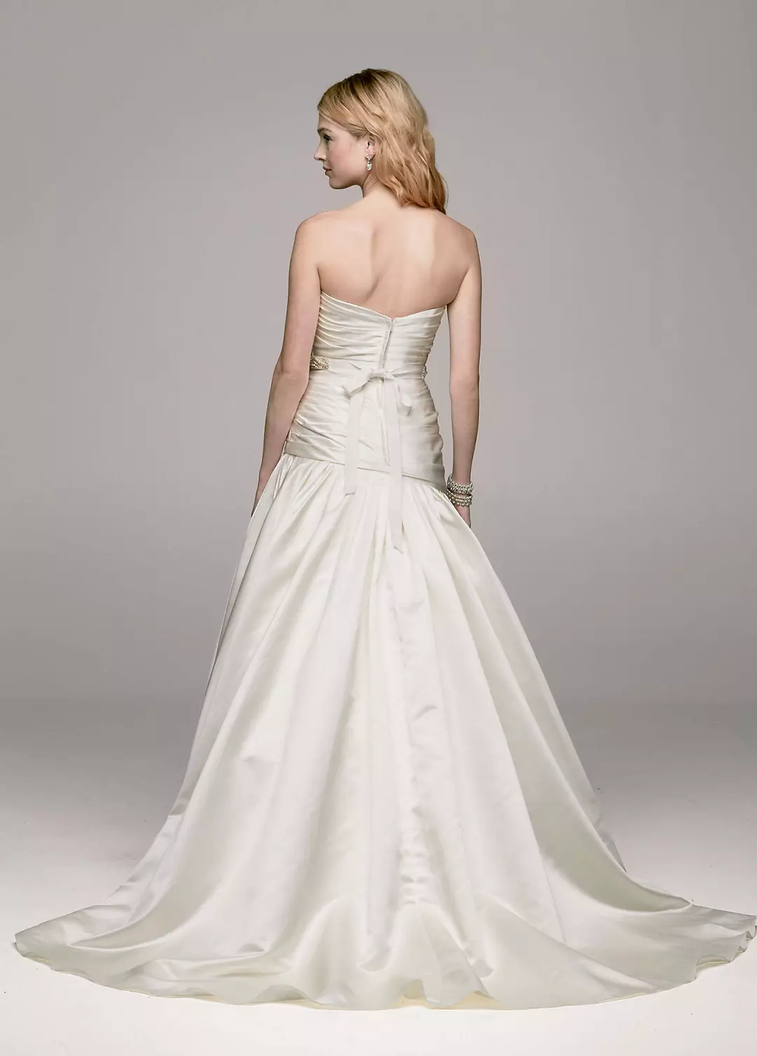 Strapless Satin A Line Gown with Ruched Bodice Image 2