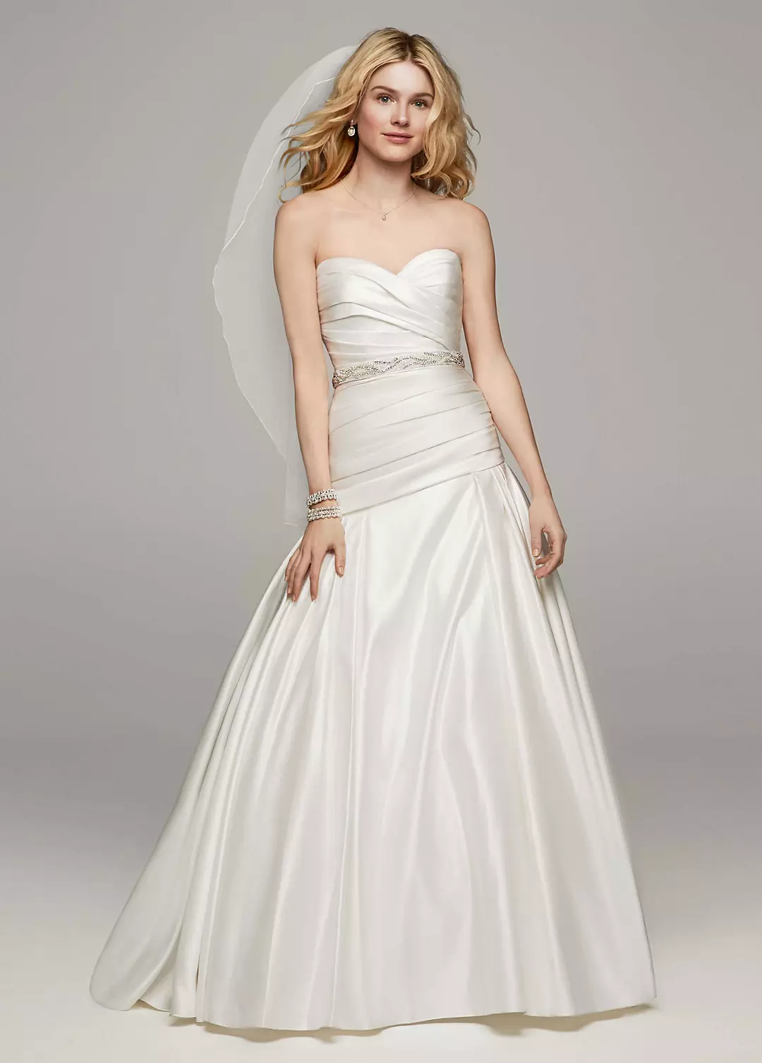 Strapless Satin A Line Gown with Ruched Bodice Image
