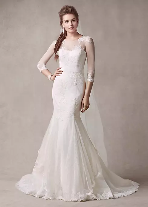 As-Is Wedding Dress with Illusion Sleeves  Image 1