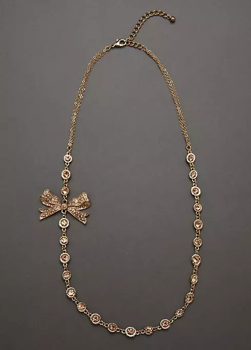 Gold Necklace with Colored Stone Detail and Bow Image 1