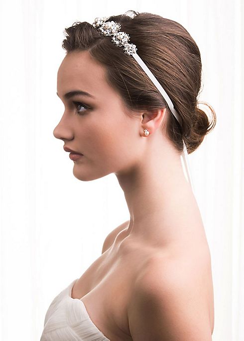 Swarovski Crystal and Pearl Filigree Hair Ribbon Image 3