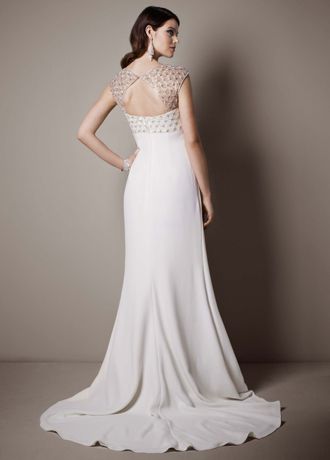 Cap sleeve crepe sheath wedding dress hotsell