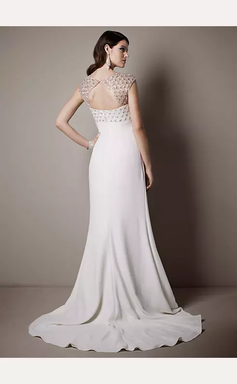 Cap Sleeve Crepe Sheath Gown with Beaded Bodice Image 2