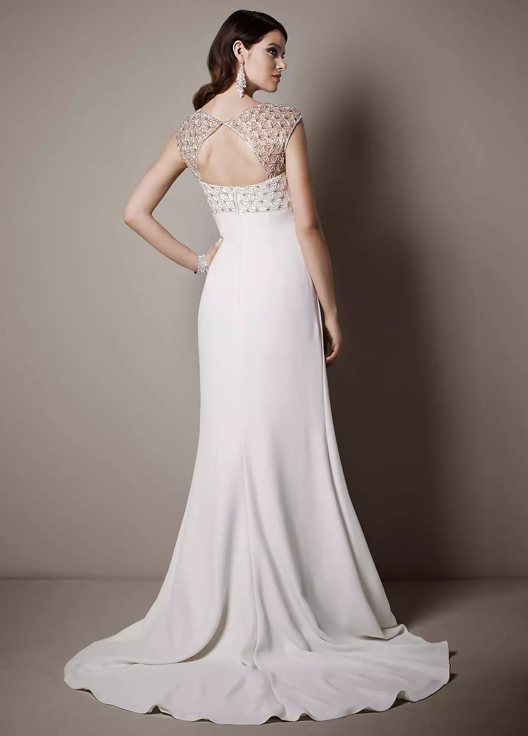 As-Is Cap Sleeve Crepe Sheath Gown with Beading Image 2