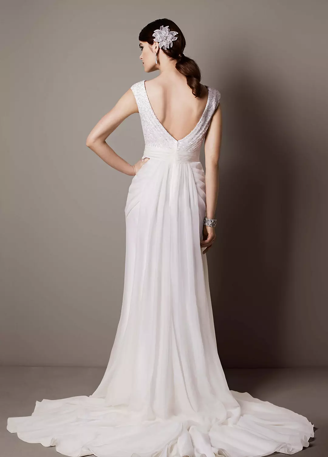Chiffon Sheath Gown with Sequin Tulle Bodice Image 2