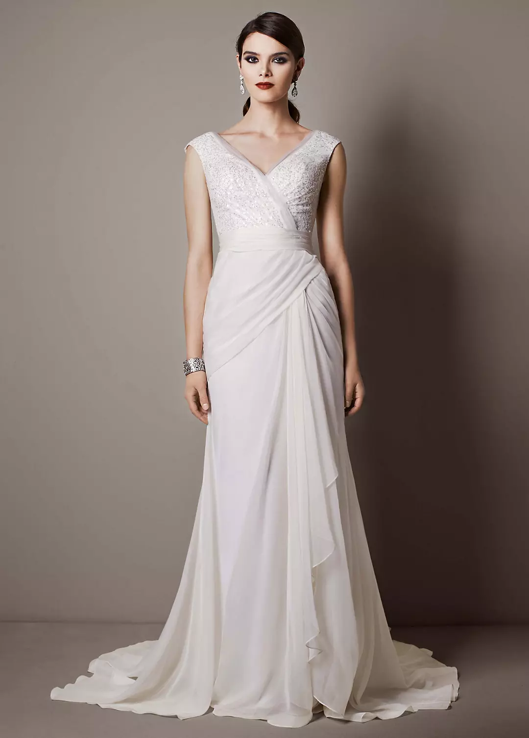 Chiffon Sheath Gown with Sequin Tulle Bodice Image