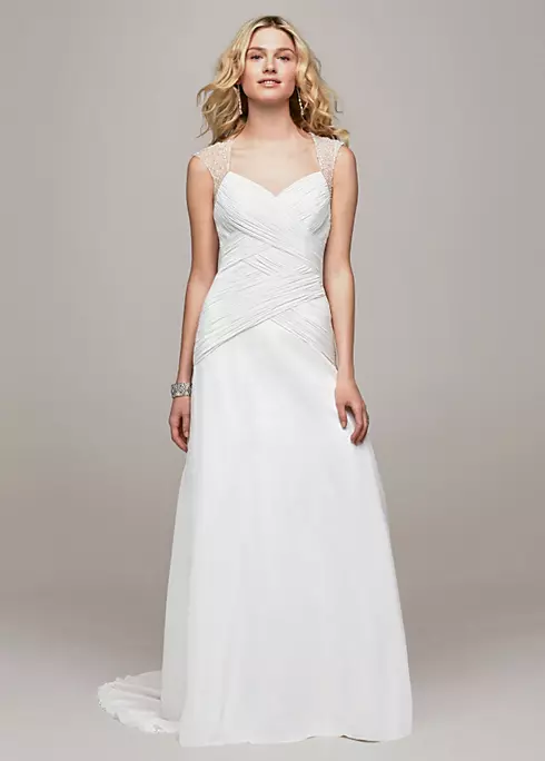 Chiffon A Line Gown with Beaded Cap Sleeve Detail Image 1