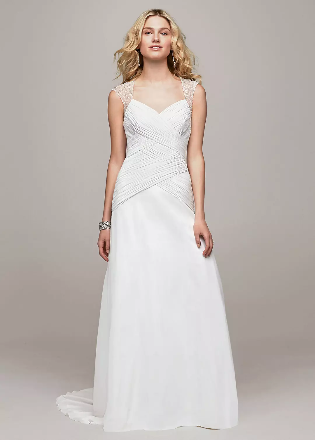 A-Line Wedding Dress with Beaded Cap Sleeve Detail Image