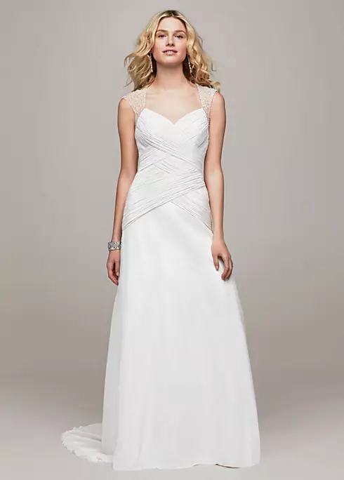 A-Line Wedding Dress with Beaded Cap Sleeve Detail Image 1