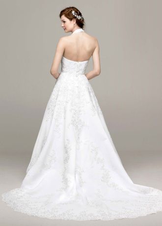 Satin Halter A-line Wedding Dress with Beaded Lace | David's Bridal