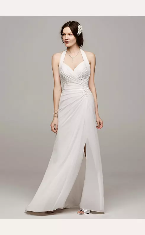 Chiffon Halter Wedding Dress with High Slit Image 1