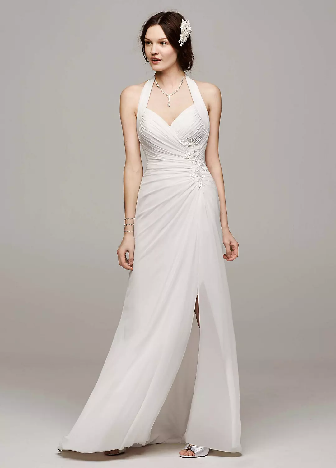 Chiffon Halter Wedding Dress with High Slit Image