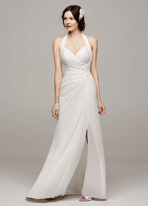 Chiffon Halter Wedding Dress with High Slit Image 4