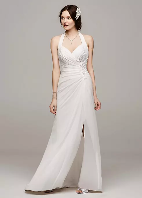 Chiffon Halter Wedding Dress with High Slit Image 1