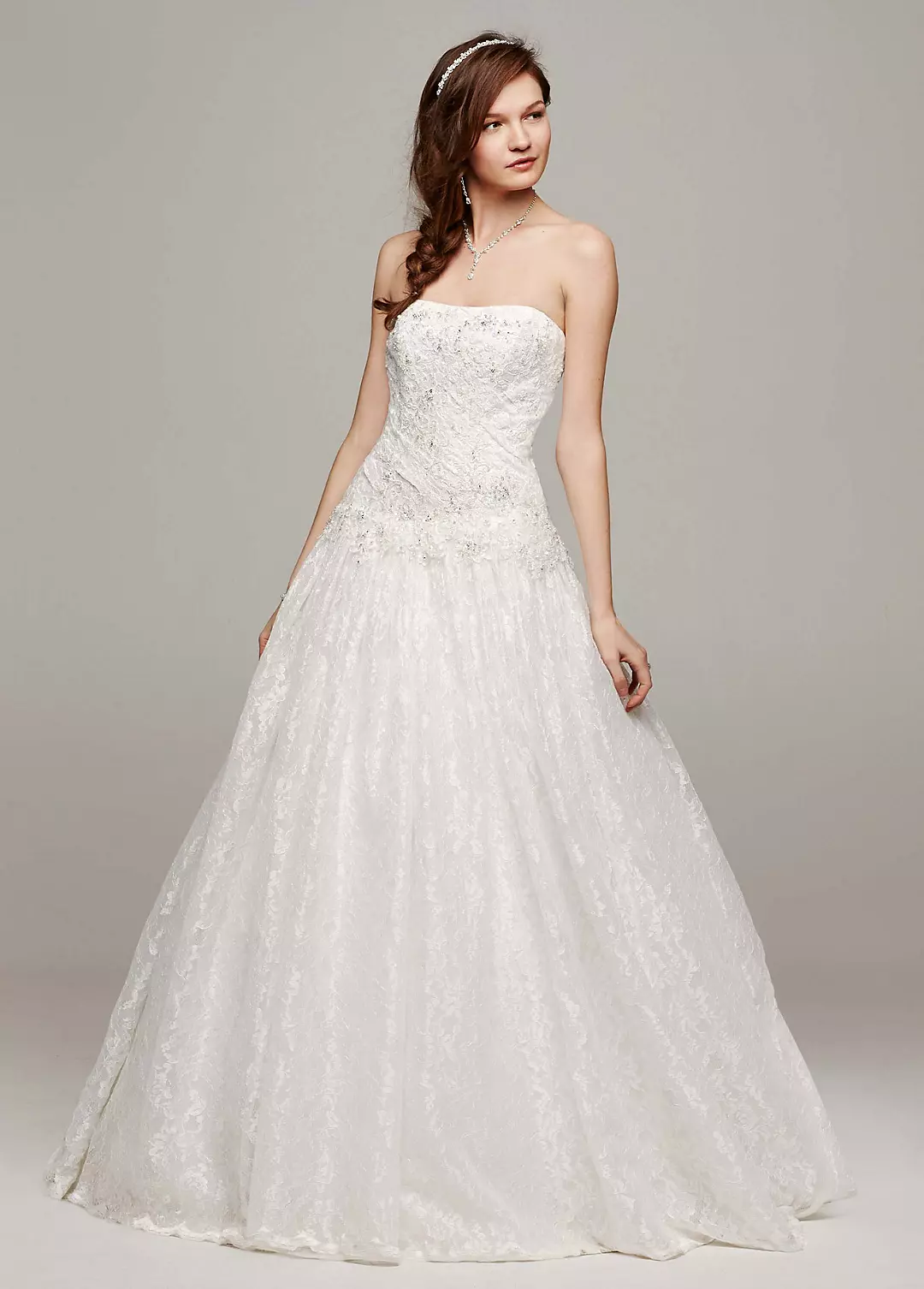 Strapless All Over Beaded Lace Wedding Dress Image