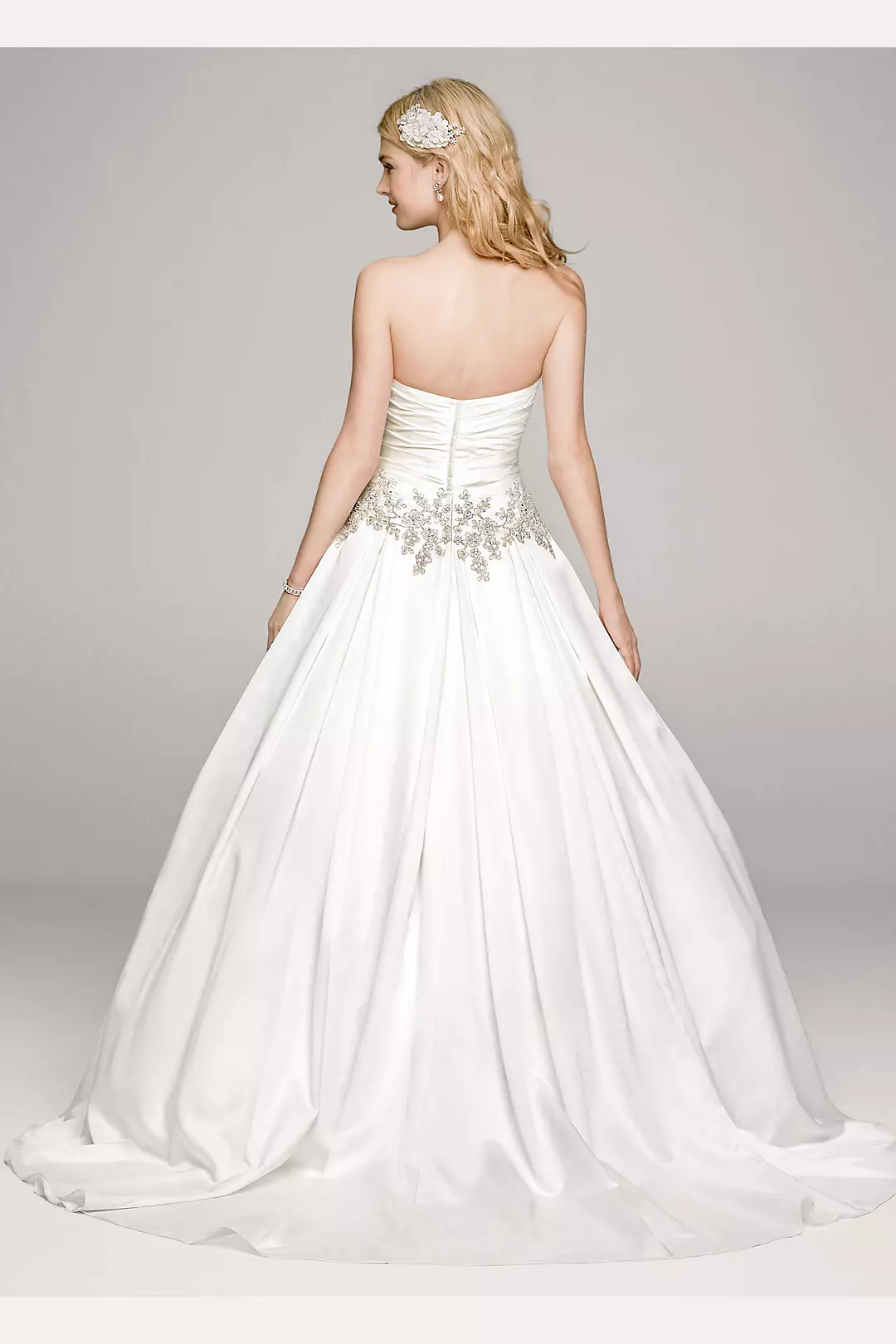 Strapless Satin Wedding Dress with Beaded Accents Image 2