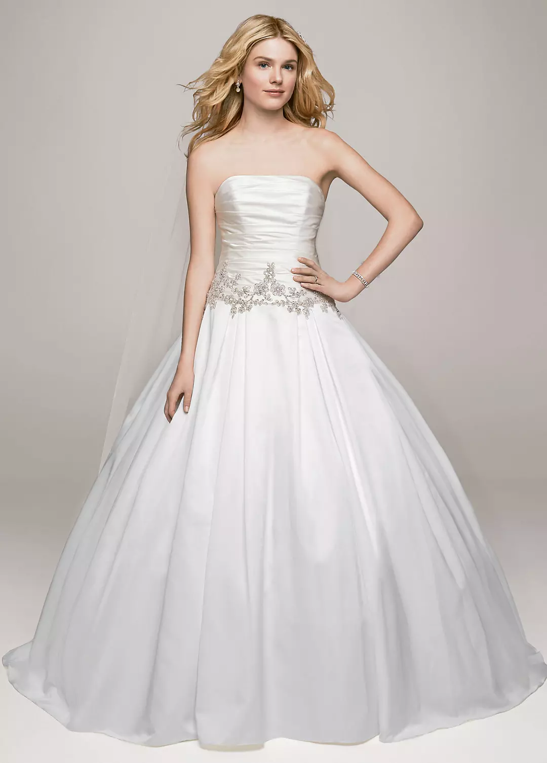 Strapless Satin Wedding Dress with Beaded Accents Image