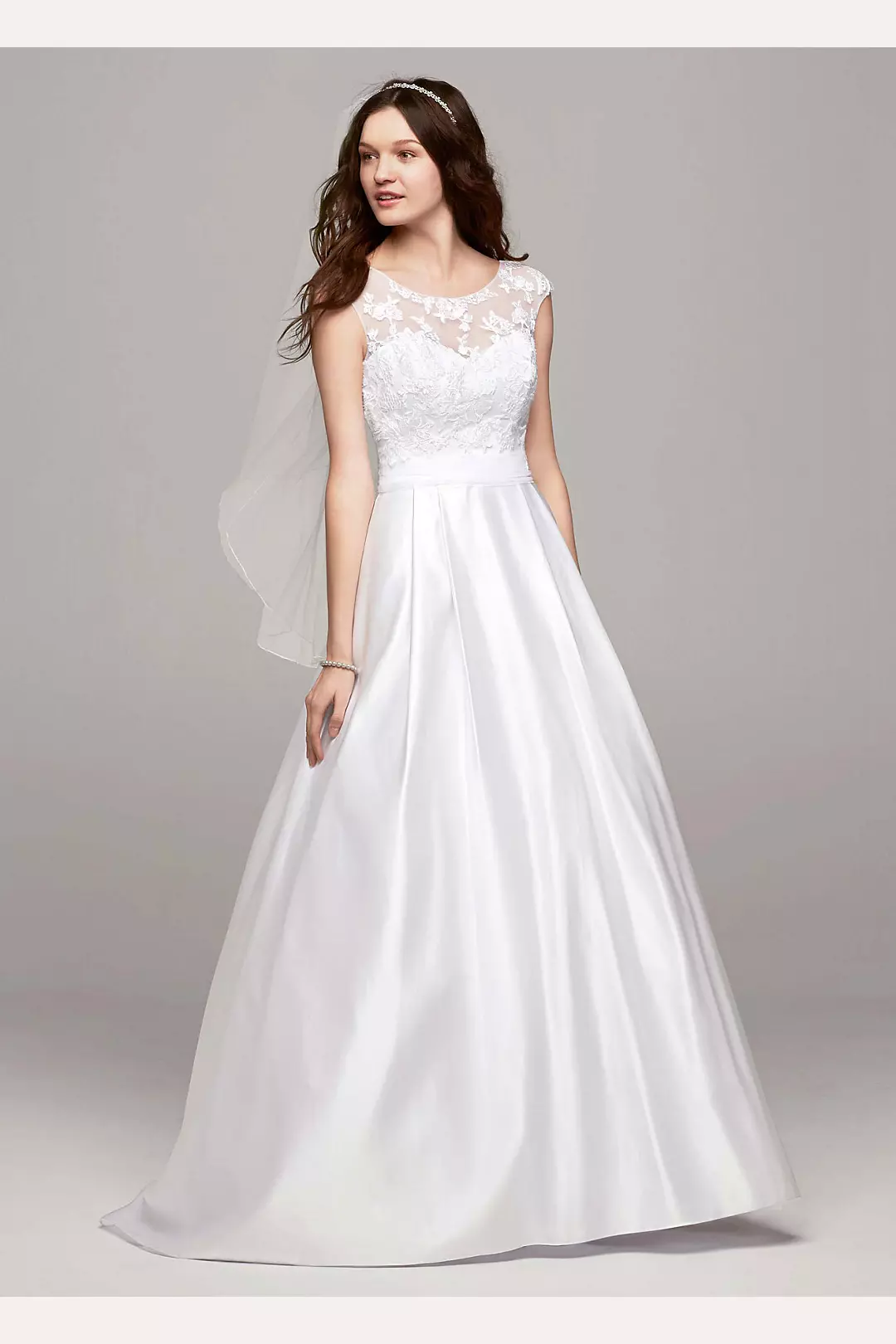 Cap Sleeve A Line Gown with Illusion Neckline Image