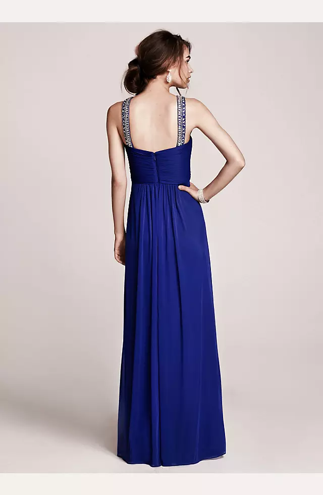 Long Sheer Matte Jersey Dress with Beaded Straps Image 3