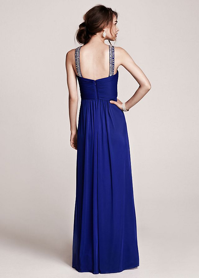 Long Sheer Matte Jersey Dress with Beaded Straps Image 3