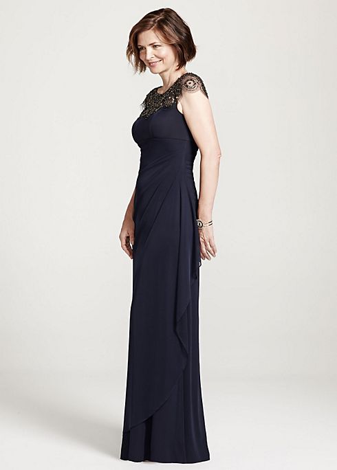 Long Matte Jersey Dress with Illusion Neckline Image 3
