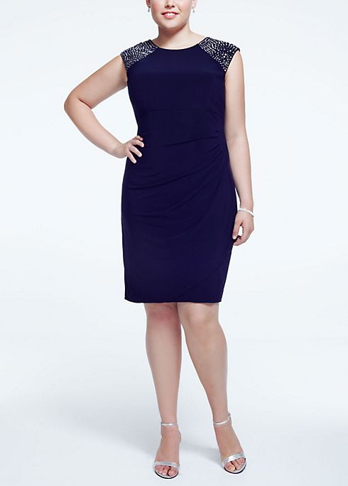Cap Sleeve Jersey Dress with Beaded Shoulders Image