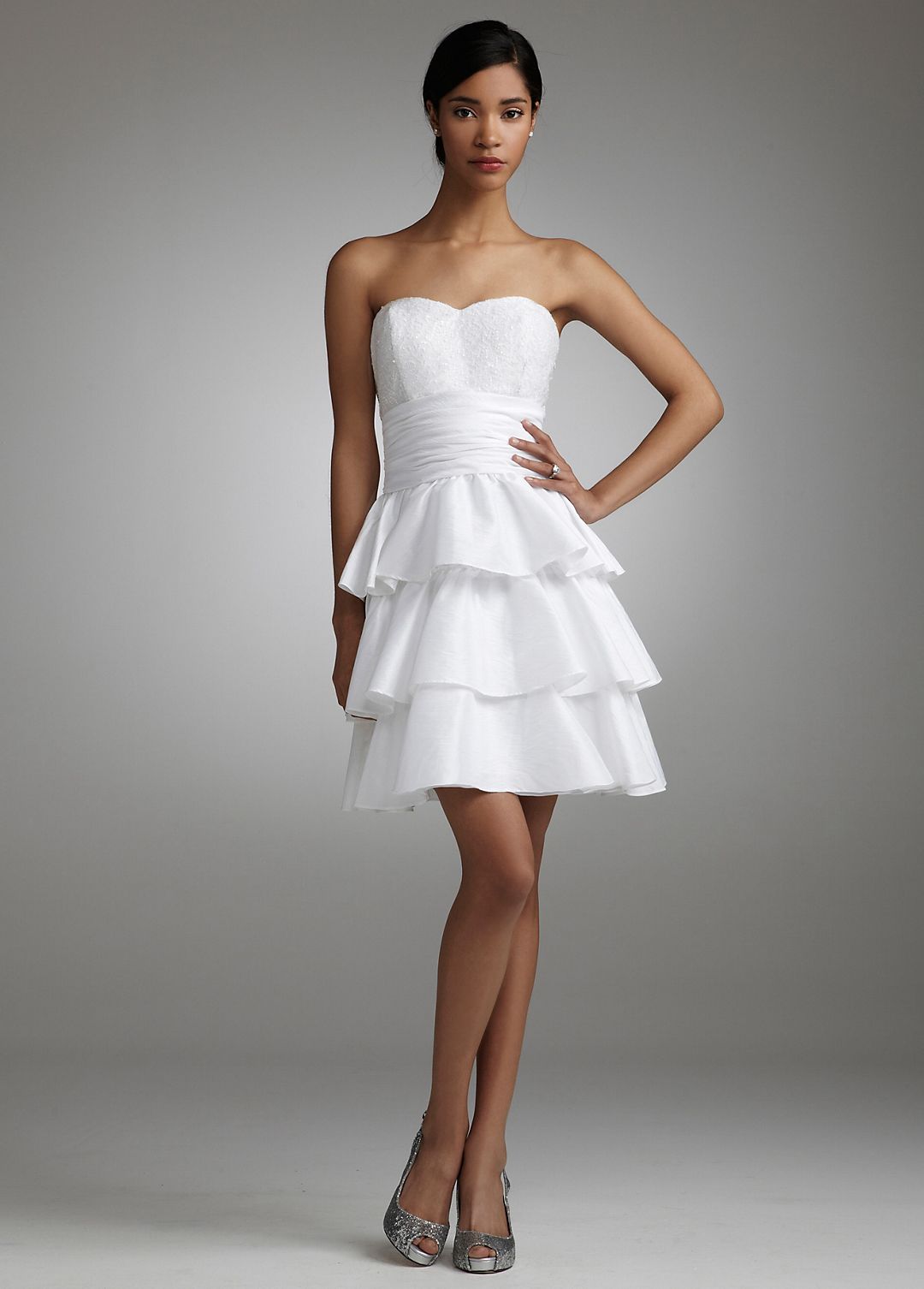 Short Strapless Taffeta Dress with Ruffled Skirt Image