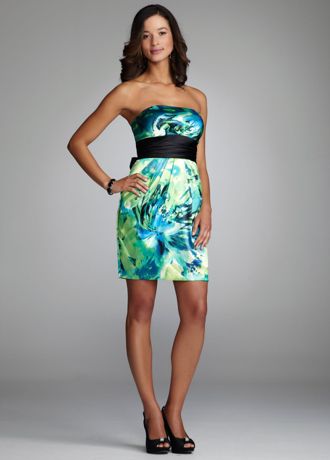 Strapless Abstract Floral Print Dress Image
