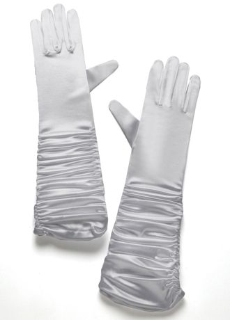 Stretch Shiny Satin Ruched Glove | David's Bridal