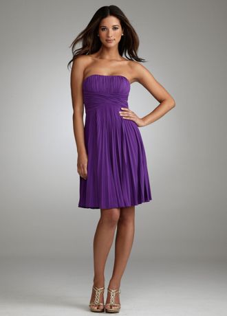 Short Strapless All Over Pleated Jersey Dress Image