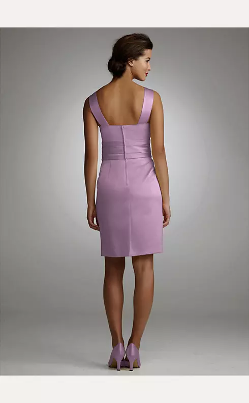 Y Neck Slim Satin Dress with Ruched Waistband Image 2