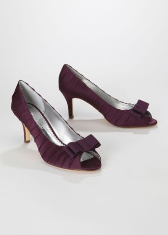 Satin Pleated Peep Toe Mid Heel with Bow