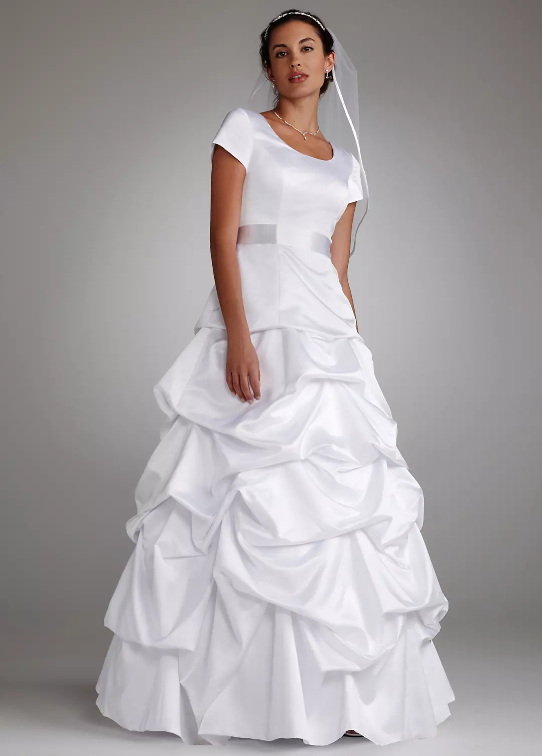 Short Sleeve Wedding Dress with Pick Up Skirt Image
