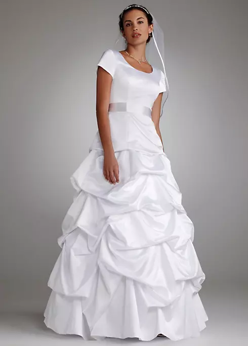 Short Sleeve Wedding Dress with Pick Up Skirt Image 1