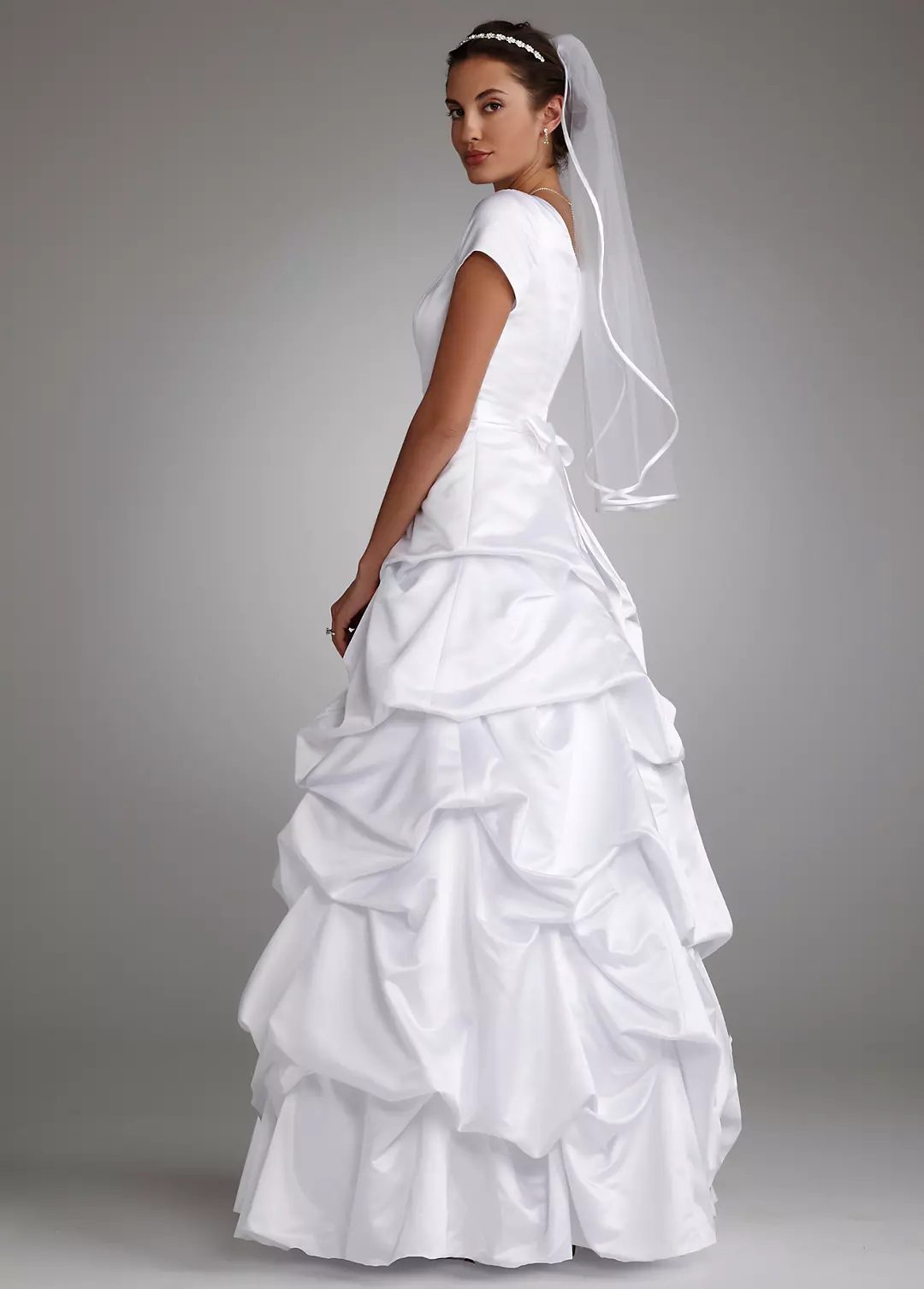 Short Sleeve Wedding Dress with Pick Up Skirt Image 2